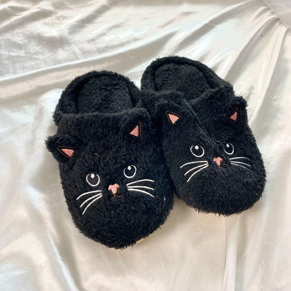 NEW Spooky Black Cat Slippers US 8